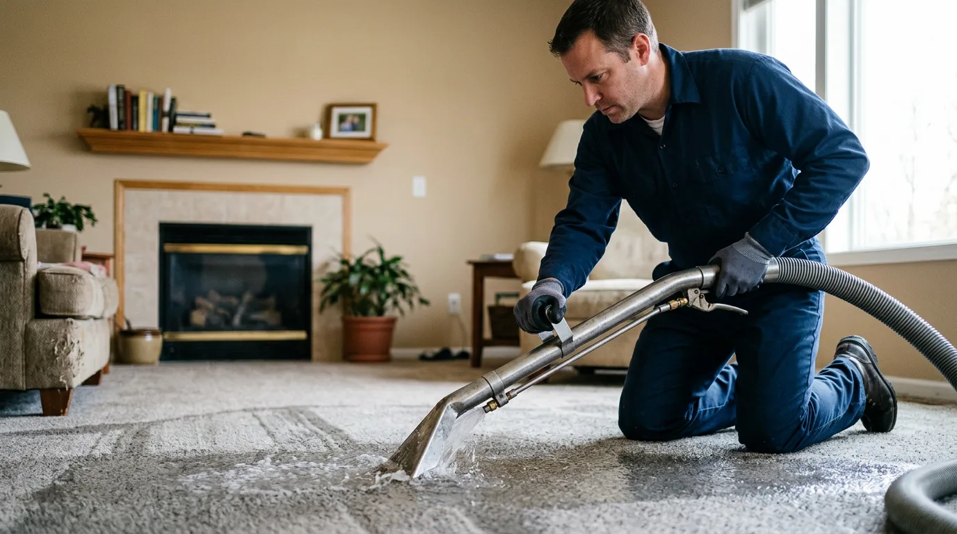 Water damage restoration technician working near Huntingburg, IN